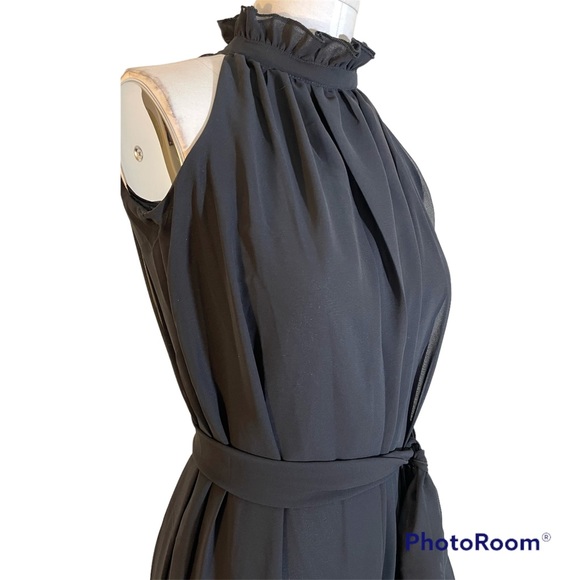 ❤️ ONE LEFT! NWOT! Black Chiffon Halter Maxi Dress With Sash - Picture 3 of 5